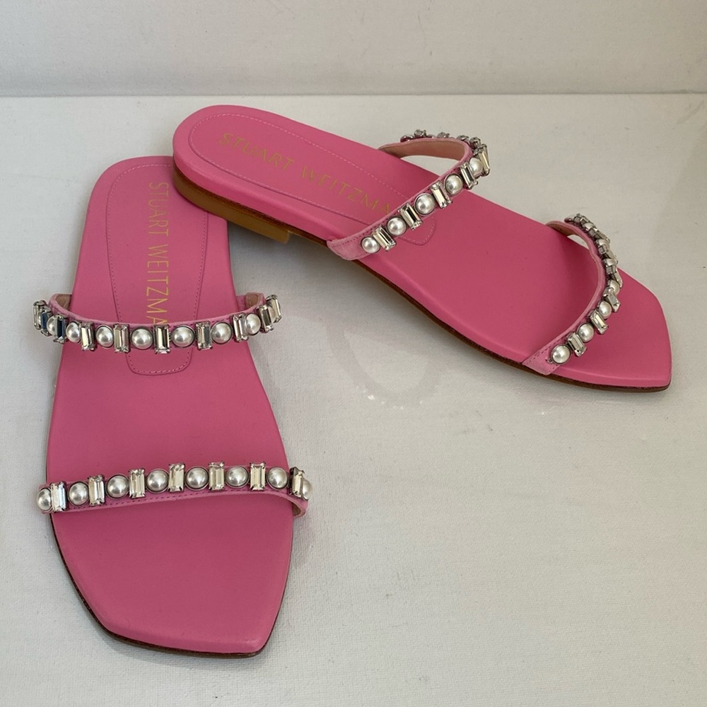 Stuart Weitzman Aleena Shine Pearl Flat Sandals